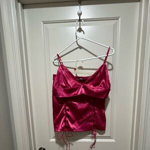 Fashion Nova junior size XL Fuchsia Satin Top and matching skirt.
